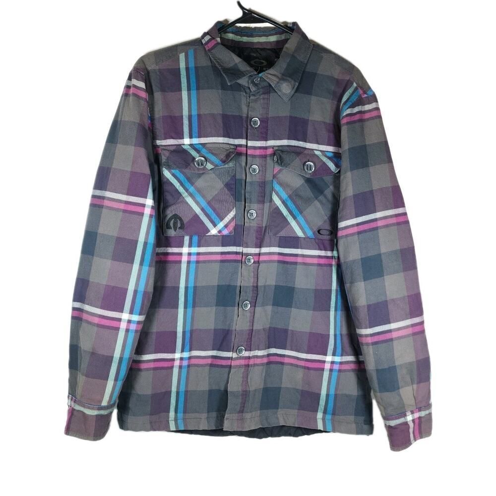 Oakley Men's Medium Plaid Cotton Multicolor Lined Button Down Shirt Jacket